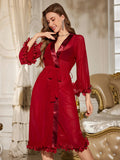 European American New Style Sexy Women's Solid Mesh See - Through Lace Knee - Length Breathable V - neck Women's Pajamas - Zeprah