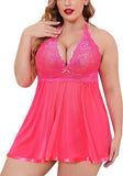 European American Plus Size Sexy Lace Patchwork Strap Nightdress Set Black Red Adult Women's Lingerie - Zeprah