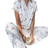 European American Sexy Floral Printed Breathable Elastic Waist Summer Homewear - Zeprah