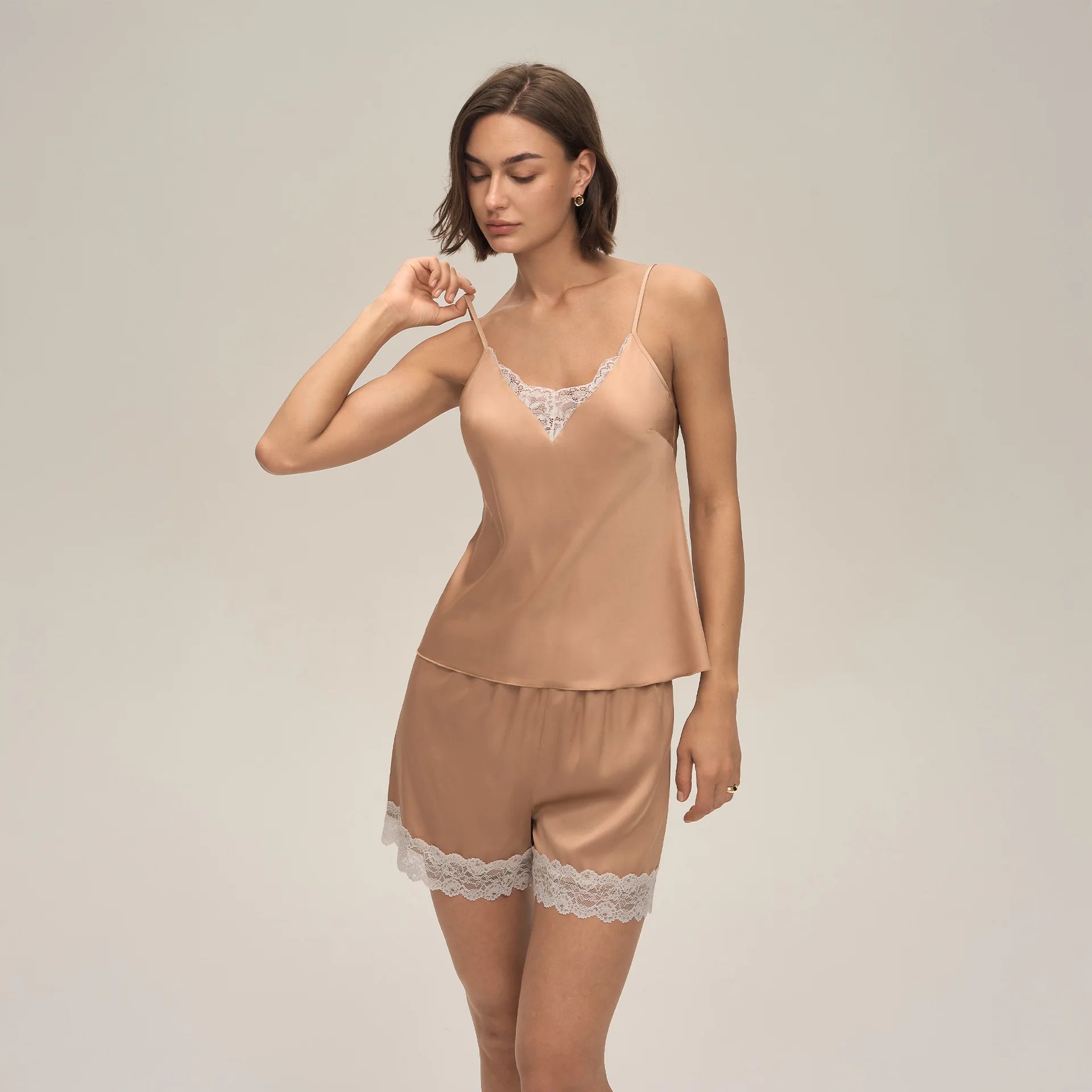 European American Shorts Homewear Pajamas Women Summer Lace Splicing Solid Color Sexy - Zeprah