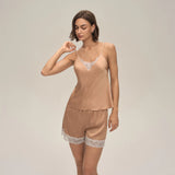 European American Shorts Homewear Pajamas Women Summer Lace Splicing Solid Color Sexy - Zeprah