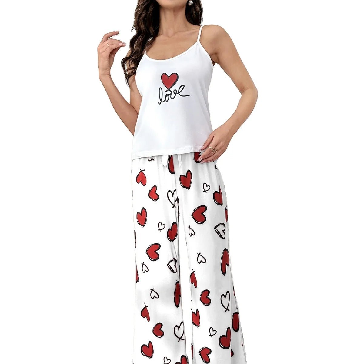 European American Style Heart - Patterned Suspender Pants Pure Cotton Casual Loungewear Set Breathable Versatile - Zeprah