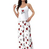 European American Style Heart - Patterned Suspender Pants Pure Cotton Casual Loungewear Set Breathable Versatile - Zeprah