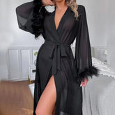 European American Style Long - Sleeved Pajamas Comfortable Tie - Up Women's Loungewear Sexy Underwear - Zeprah