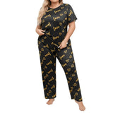 European American Style Loungewear Women Oversized Letter Pattern Crew Neck Short - Sleeve Breathable Summer - Zeprah