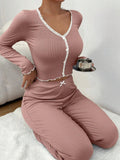 European American Style Women's Loungewear Pajamas Long - Sleeved Long Pants Slim Sexy Solid - Zeprah
