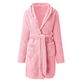 European American Style Women's Winter Warm Breathable Elastic Waist Hooded Plush Bathrobe Loungewear Pajamas Nightgown - Zeprah