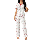 European American Summer Breathable Printed Short - Sleeved Long Pants Pajamas Women Comfortable Wide - Leg Elastic - Zeprah