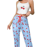 European American Velvet Breathable Sexy Pajamas Simple Casual Printed Camisole Elastic Waist Long Pants - Zeprah