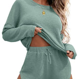 European American Women's Nightgowns Solid Color Neck Four Seasons Casual Long Sleeve Drawstring Women's Pajamas - Zeprah