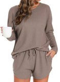 European American Women's Nightgowns Solid Color Neck Four Seasons Casual Long Sleeve Drawstring Women's Pajamas - Zeprah
