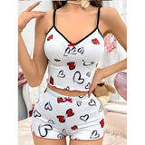 European American Women's Two - Piece Summer Cotton Shorts Set Slim Fit Hot - Selling Pajamas Elastic Waist Sleeveless Thin Strap - Zeprah