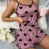 European American Women's Two - Piece Summer Pajamas Set Casual Sexy Camisole Shorts Solid Home Wear - Zeprah