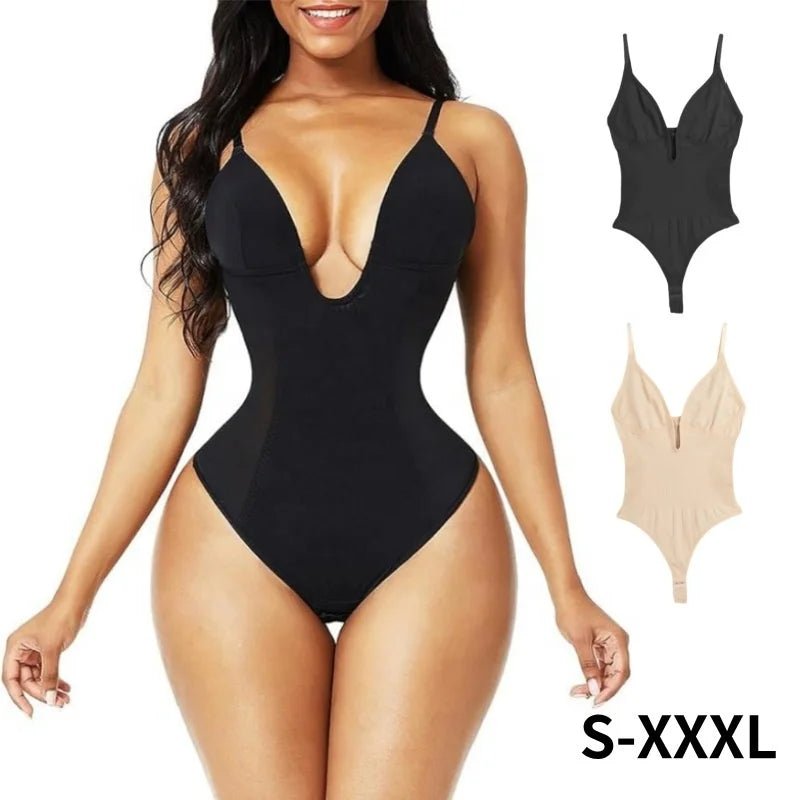 European and American Large Size Body Shaping Deep V Backless Waist Tights Buttocks Shaping Thong One - piece Women's Bodysuit - Zeprah