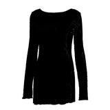 European and American Women's Autumn New Bubble Thread Solid Color Neck Lace - up Backless Dress - Zeprah
