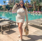 European and American Women's Autumn New Bubble Thread Solid Color Neck Lace - up Backless Dress - Zeprah