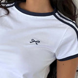 European and American Women's Bow Casual Short - sleeved T-shirt Clothes Simple Slimming Women's T-shirts - Zeprah