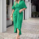 European and American Women's Cross - border Fashion New Mid - length Short - sleeved Single - breasted High Waist Shirt Dress - Zeprah