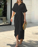 European and American Women's Cross - border Fashion New Mid - length Short - sleeved Single - breasted High Waist Shirt Dress - Zeprah