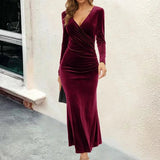 Evening Dresses Slim Fit V - neck Long Sleeve Elegant Long Party Dresses for Ladies Formal Dress Plus Size - Zeprah