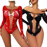 extreme Hot Diamond Shiny Sexy Underwear Long Sleeve Mesh Bodystocking Lingerie - Zeprah