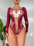 extreme Hot Diamond Shiny Sexy Underwear Long Sleeve Mesh Bodystocking Lingerie - Zeprah