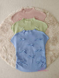 Bow Crop Top Fashionable Tops for Women Short-sleeved Knitwear