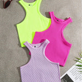 Ribbed Racer Back Round Neck Sports I-shaped Short Vest Bra Crop Top