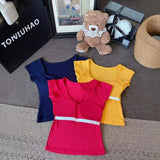 New Arrival Women's Ribbed Knit T-Shirt with V-Neck & Built-In Bra