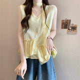 Women's Summer Sleeveless V Neck Blouse Choker Neckline Ruffle Hem Irregular Hem Flowy Tank Top Casual Loose Vest Tops