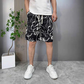 Breathable Daily Wear Textured Casual Drawstring Shorts Edgy Graffiti Print Men's Streetwear Casual Shorts