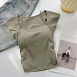 Hot Sale Breathable Lightweight with Pad Cropped Women T-Shirts Hot Selling Shorts Sleeve Women Wear T-Shirts