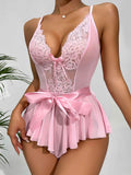 Shapewear Bow Patchwork Lace | Women's Backless Sheer Sexy Erotic Bodysuit