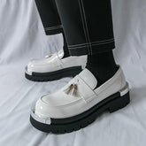 Handsome Men's Dress Shoes with Thick Elevated Platform Soles Height Increasing Good Looking Tassel Loafers