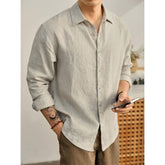Men Light Blue Long Sleeve Shirt Breathable Casual Loose Fit Solid Shirt