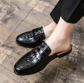 Babouche Homme En Cuir Black PU Leather Fashion Mules Slip on Casual Half Loafers for Men Shoes