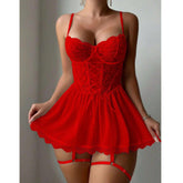 New Sexy Lace Patchwork Nightdress Camisole Pajamas Casual Loungewear One-Piece Set
