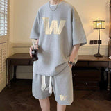 Hong Kong Style Waffles Men's Short-Sleeved T-Shirt and Shorts Two-Piece Set Summer Handsome Teenager Fashion Suit for Men