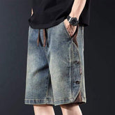 American Retro Workwear Denim Shorts Men's Summer New Arrival Loose Wide-Leg Casual Patchwork 5-Point Pants