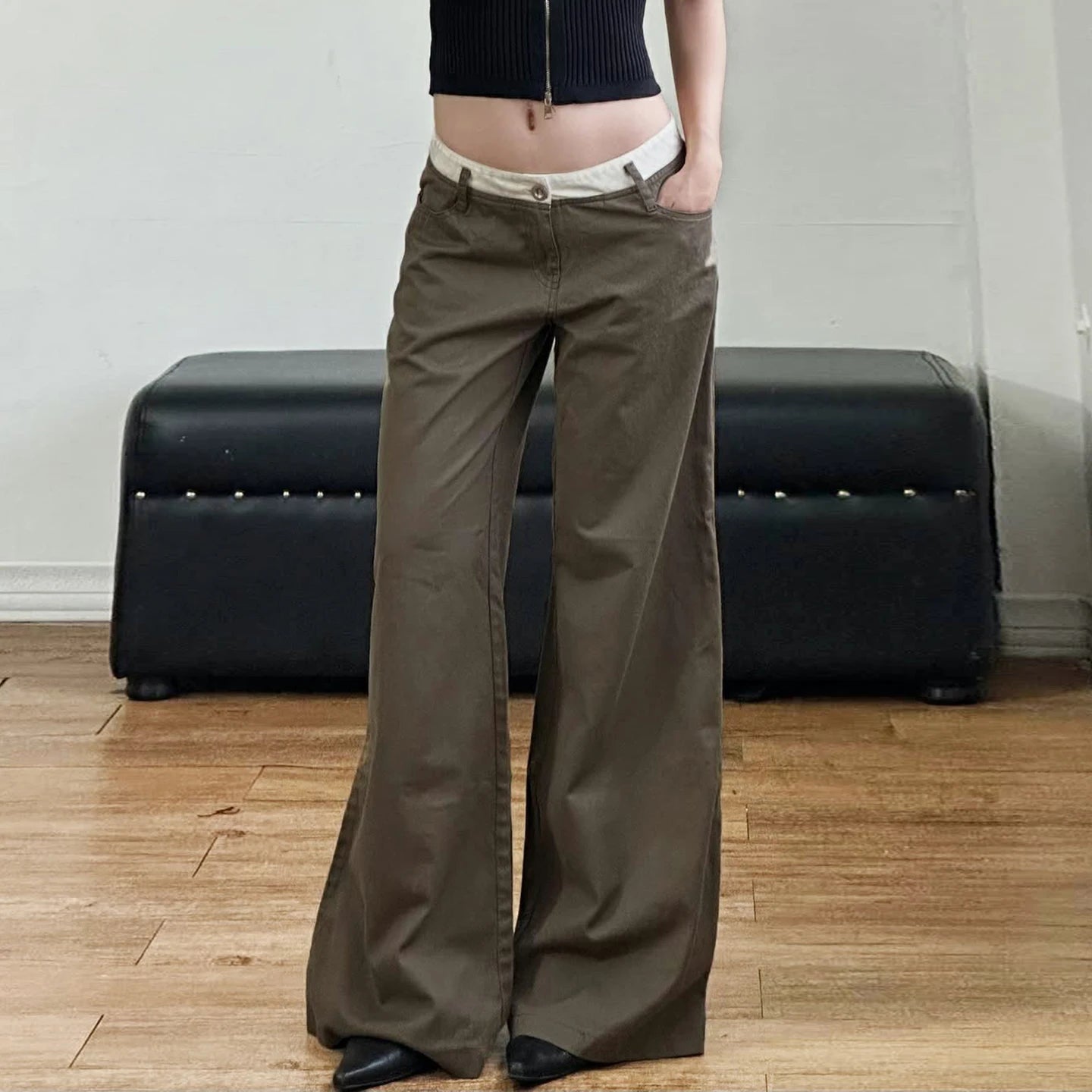 Factory Direct Casual American Retro Eco - Friendly Jeans Plus Size Low Waist Denim Color Blocking Relaxed Fit Women's Trousers - Zeprah