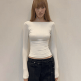 Factory Direct Casual Autumn Basic Shirt , Collarless Long Sleeve Solid Stretch Knit Top , Eco - Friendly Slim Fit Women's Basic - Zeprah