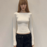 Factory Direct Casual Autumn Basic Shirt , Collarless Long Sleeve Solid Stretch Knit Top , Eco - Friendly Slim Fit Women's Basic - Zeprah