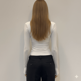 Factory Direct Casual Autumn Basic Shirt , Collarless Long Sleeve Solid Stretch Knit Top , Eco - Friendly Slim Fit Women's Basic - Zeprah