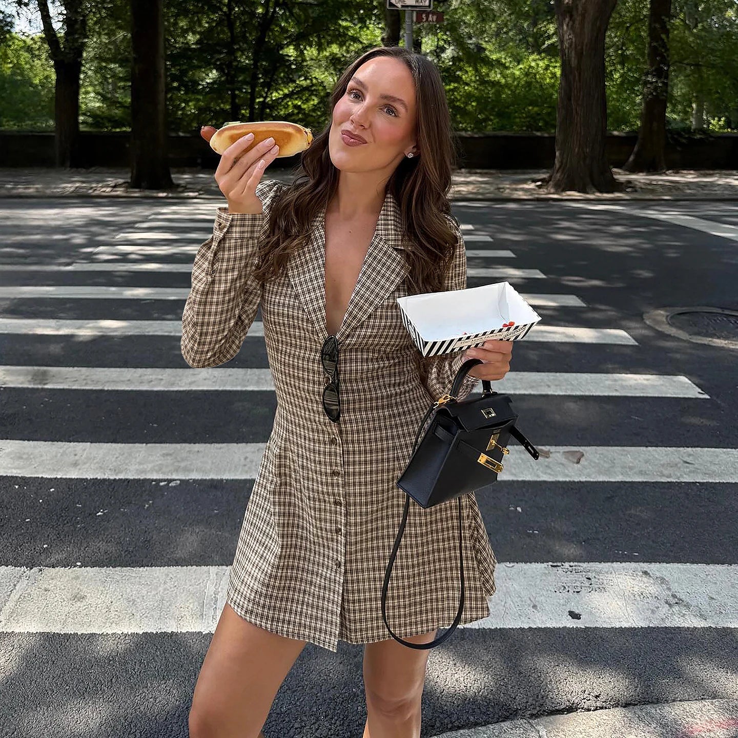 Fall New Eco - Friendly Woven Natural Waist Preppy Style Women's Long Sleeve V - Neck Button Front A - Line Dress - Zeprah