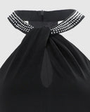Fashion Design Sexy Club Party Women Neck Rhinestone Dress Elegant Sleeveless Slit Lady Bodycon Evening Dress - Zeprah