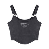 Fashion Ladies Camisole Striped Skinny Tank Top Women Embroidery Letter Bra Pad Shoulder Belt Iron Casual Crop Tops - Zeprah