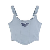 Fashion Ladies Camisole Striped Skinny Tank Top Women Embroidery Letter Bra Pad Shoulder Belt Iron Casual Crop Tops - Zeprah