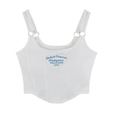 Fashion Ladies Camisole Striped Skinny Tank Top Women Embroidery Letter Bra Pad Shoulder Belt Iron Casual Crop Tops - Zeprah
