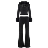 Fashion Rhinestone 2 - Piece Set Women's Short Long Sleeve Zip Hoodie with Skinny Sweatpants Clubwear Street Sportswear - Zeprah