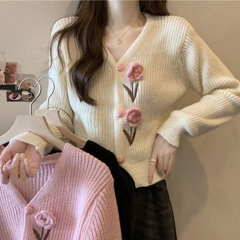 Fashion Slimming Age - reducing V - neck Fashion All - match Autumn and Winter Knitted Cardigan Sweater Coat - Zeprah